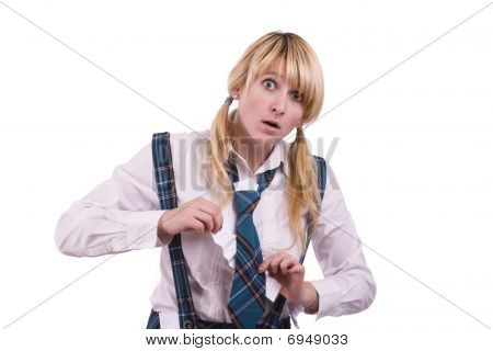 High-School-Mädchen versteckt sich Krippe Blatt in Uniform.