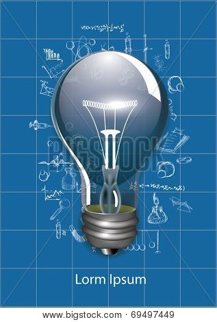 Drawing  formulas and light bulb vector illustration