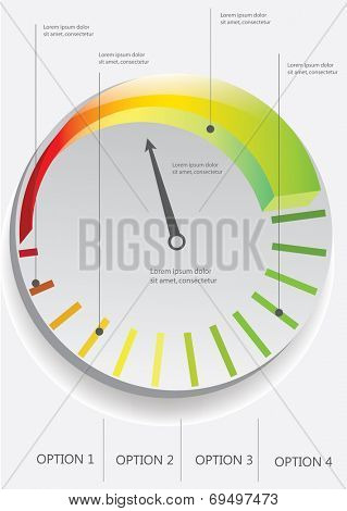 Circle divided by segments and pointer. Vector illustration