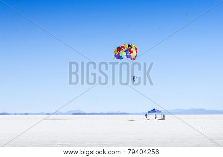 Parasailing in Salar de Uyuni, Bolivia