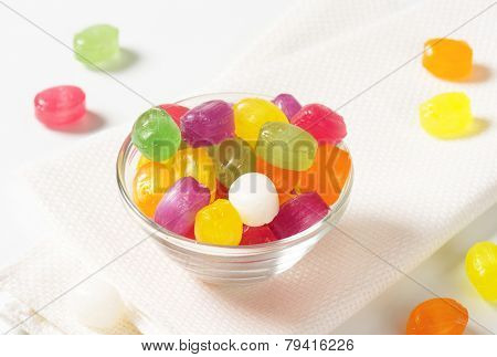 fruit candy in the glass bowl
