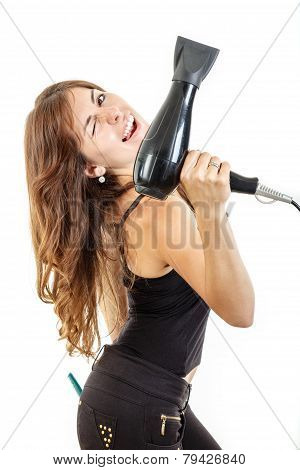 Smiling Professional Female Hairdresser Holding Hairdryer