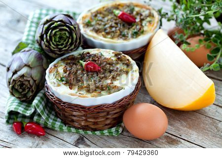 Vegetable Flans With Artichokes And Cheese