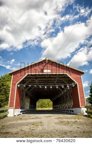 The Pont Romain Caron, covered Bridge, in St John de la Lande, Temiscouata, Quebec province. Historical monument dating back to 1940.