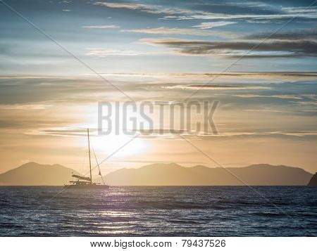 Sailing yacht at sunset in Thailand