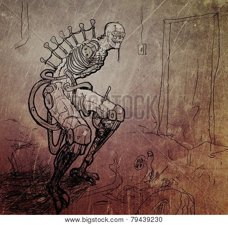 Terrible Cyberpunk Monster Without Hands