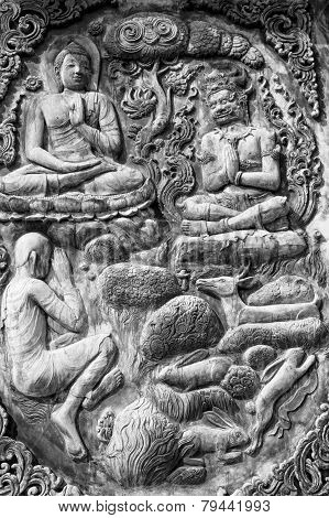 Decorative Lintel In Black And White, Thailand