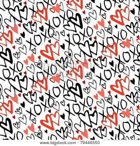 Pattern with hand painted hearts