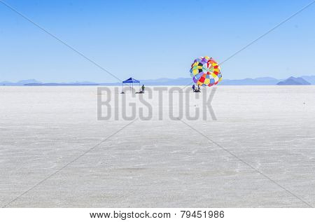 Parasailing in Salar de Uyuni, Bolivia
