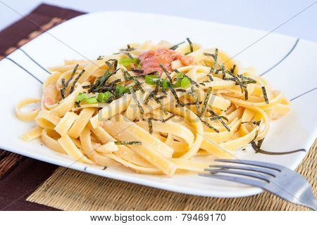 Japanese Style Spicy Cod Roe Spaghetti With Fork
