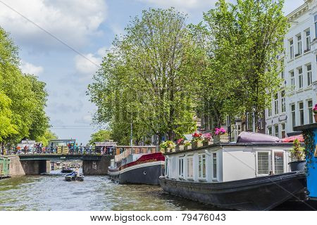 Bridge Across Amsterdam Channel, Netherlands.