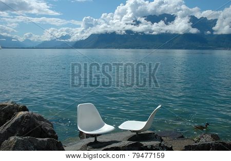 Two White Chairs At Geneve Lake