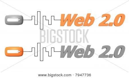Parola Web 2.0 collegato ad un Mouse - arancione e grigio