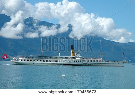 Passenger Ferry On Geneve Lake In Switzerland