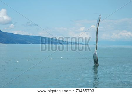 Fork In Water In Vevey At Geneve Lake In Switzerland
