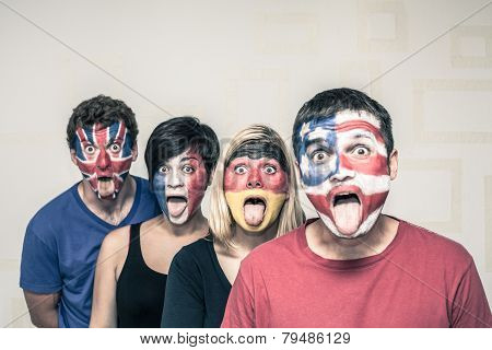 Funny People With Flags On Faces