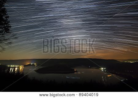 Star Trails Above Lake