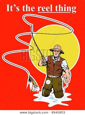 Fly fisherman catching trout