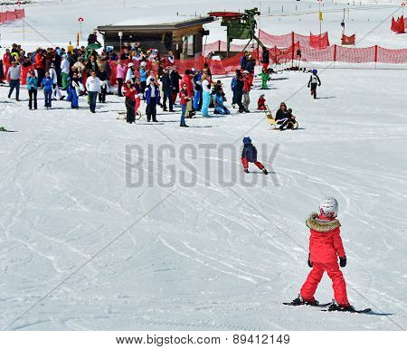 Kids Skiing In An Austria Ski School