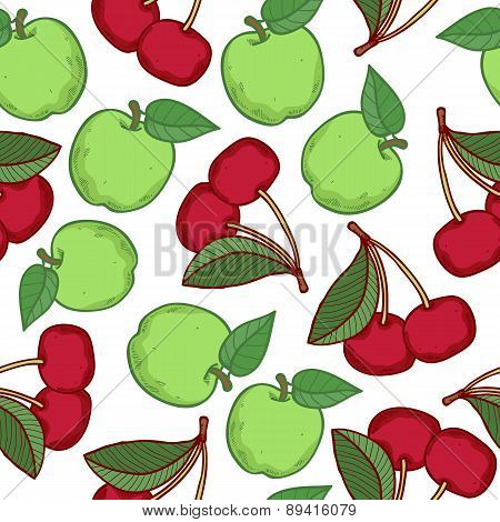 Apples and cherries seamless pattern.