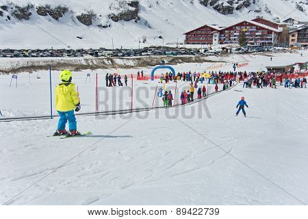 Kids Skiing In An Austria Ski School