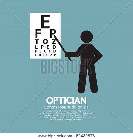 Optician Pointing To Snellen Chart Graphic Symbol.