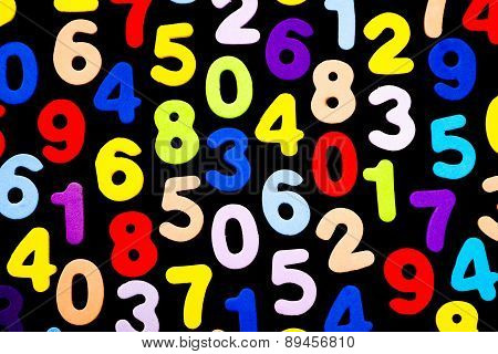 Brightly Coloured Numbers On Black Background