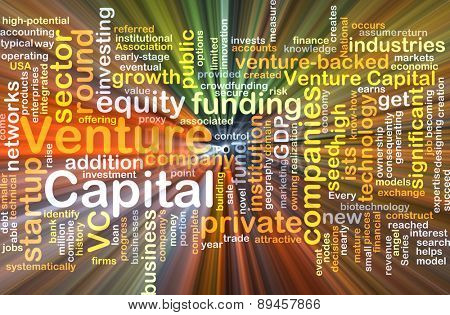 Background concept wordcloud illustration of venture capital glowing light