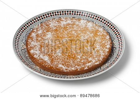  Fresh baked Moroccan yogurt cake on white background