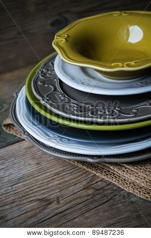 Table Setting On The Old Wooden Table