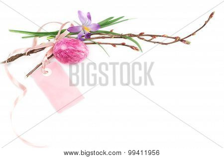 Easter Egg And Spring Flowers Background