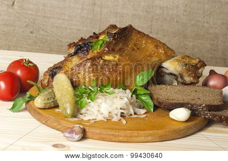 Roasted Pork Leg Served With Sauerkraut