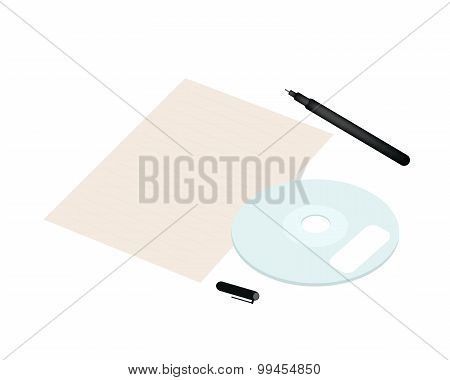 Compact Disc with Pen and Blank Paper