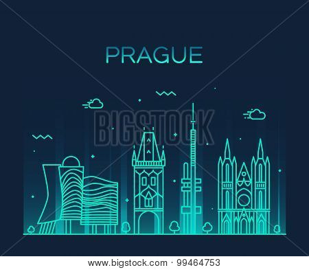 Prague skyline trendy vector illustration linear
