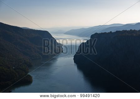 Danube river from the top of the Djerdap gorge at the narrowest place
