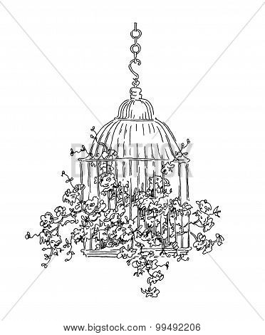 Elements of garden design. Lineart vector sketch.