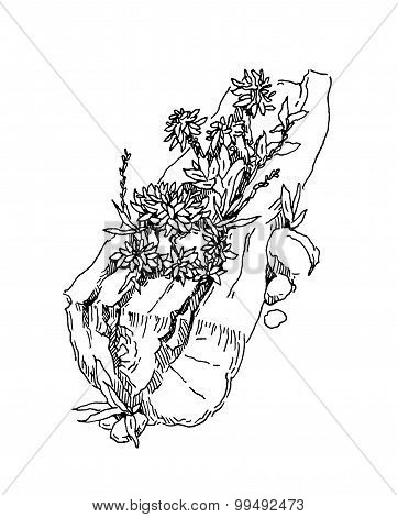 Elements of garden design. Lineart vector sketch.