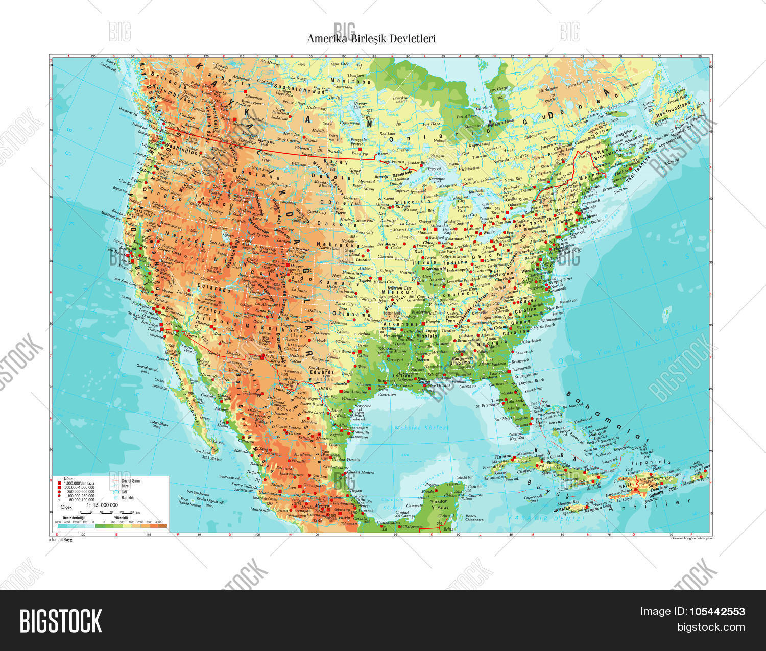 Topical Map Of Usa Topographic - 105442553