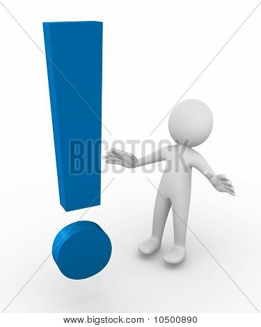 Homme face à un énorme point d'exclamation