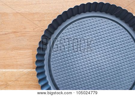Round Cake Pan (tin, Mould). Isolated  On Wooden Background