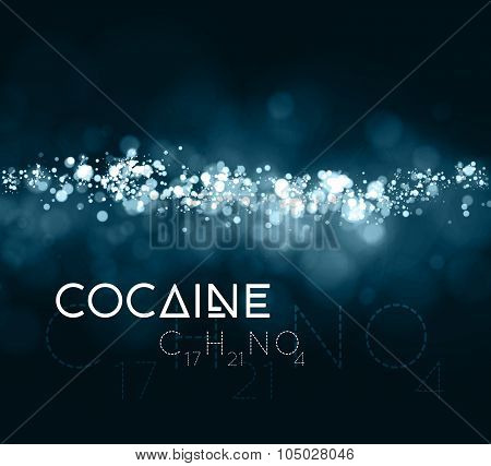 Cocaine powder with the chemical formula.