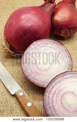 Whole and Sliced Red Onions