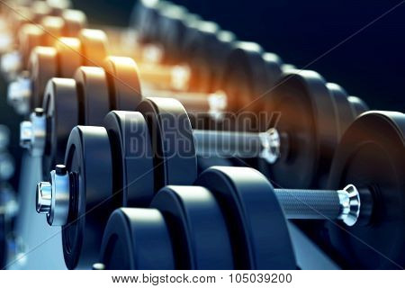 Row Of Metal Dumbells