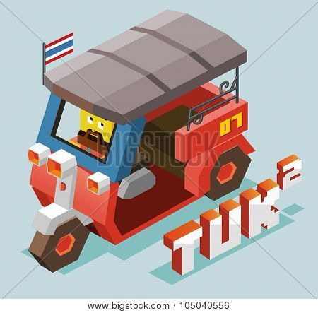 Tuktuk in Bangkok isometric vector