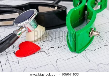 ECG electrodes  on the background of the electrocardiogram
