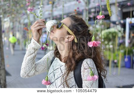 Girl and a white Flower outdoors