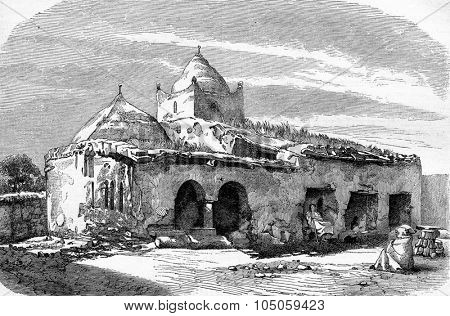 Mosque of Sidi Ben Hassen, vintage engraved illustration. Magasin Pittoresque 1882.
