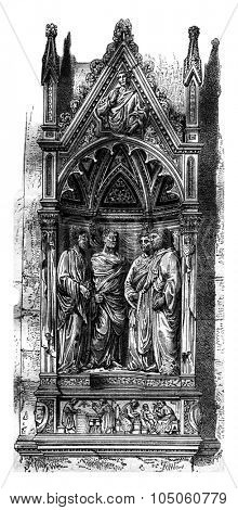 The Niche of Four Saints in Orsanmichele (Florence), vintage engraved illustration. Magasin Pittoresque 1878.