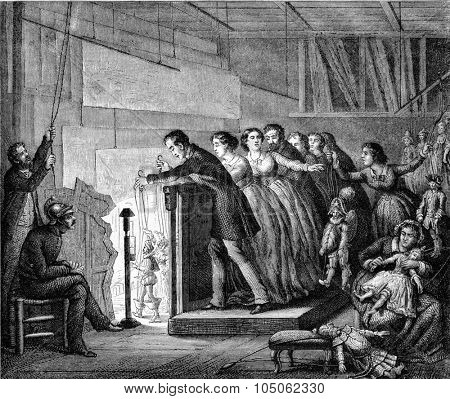 The Seraphim of Backstage Theatre in Paris, vintage engraved illustration. Magasin Pittoresque 1867.