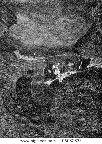 A Career in plaster near Lagny, Seine-et-Marne, vintage engraved illustration. Magasin Pittoresque 1867.